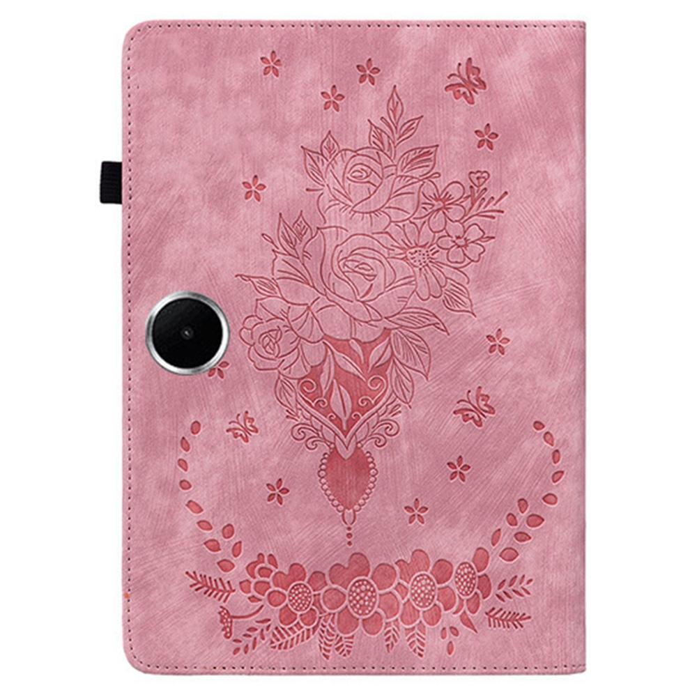 For Oppo Pad SE Case Card Holder Anti-Scratch Leather Cover Rose Flower Imprint
