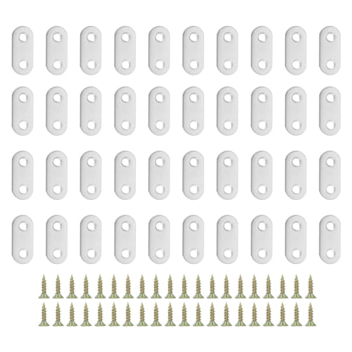 PATIKIL 40-Piece 3.6cm Flat Steel I-Bracket Shelf Brackets with Screws and Holes for Jointing, Fixing, and Reinforcing Cabinet Shelves, Silver