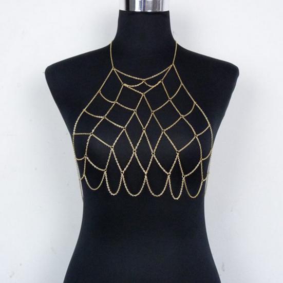 Body Chain Geometric Sexy Hollow Out Crossover Electroplating Dress Up Vacation Gift Women Mesh Bikini Bra Chain Harness Necklace Jewelry Beach Wear