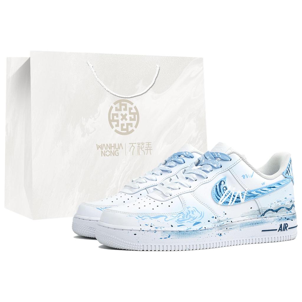 Nike Air Force 1 Kaleidoscope, Wave, Shopping Bag Abrasion Resistant Low top Skateboard Shoes Unisex White Blue CW2288-111(Team113-S-BOX)