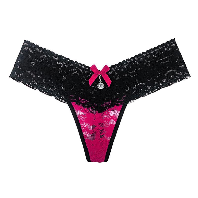 Seamless Lace Rhinestone Low-Waist Transparent Sexy Ultrathin Triangle Women's Panties