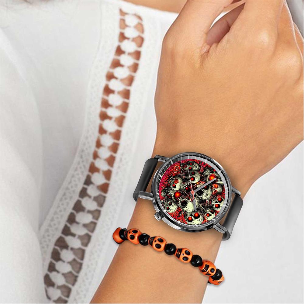 Women's Watch New Halloween Skull Style Design Quartz Watches Fashion Black Silicone Men's Simple Clock Wristwatch