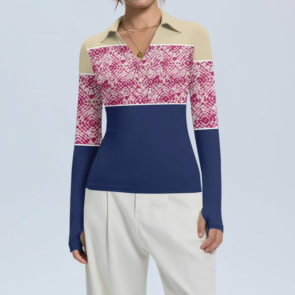 Женская Мода Повседневный Принт V-образный Вырез Длинный Рукав Застежка на Пуговицы Топ