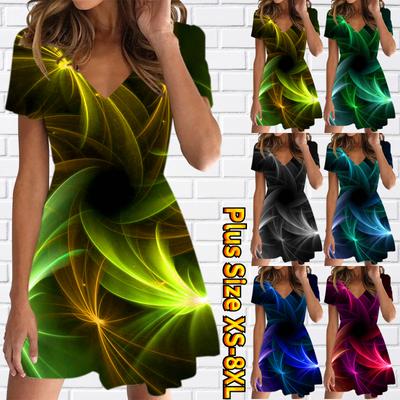 Летняя мода женская V-образным вырезом с коротким рукавом желтое легкое платье с принтом секс-короткая юбка платья