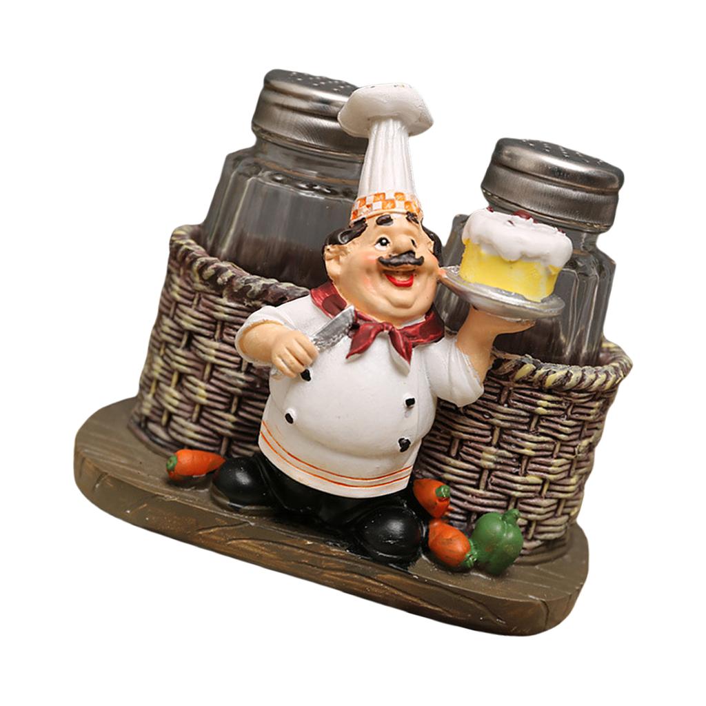 Salt & Peppers Bottle Holder Ornament Resin Chef Statue Decorative Ornament 2 Seasoning/Toothpick Bottle Resin Figurines
