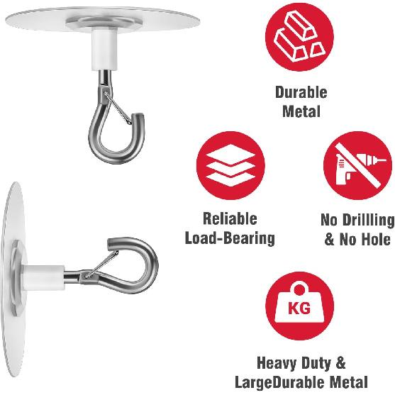 AccEncyc 12 Pcs No Hole Adhesive Ceiling Hooks No Drill Ceiling Hanging Hook for Hanging Light Plants Lanterns Wind Chime Hanger Sticky Eye Hooks for