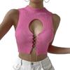 Women Crochet Knit Tank Top Y2K Hollow Out Button Down Sweater Vest Sleeveless V Neck Knitted Crop Top Streetwear