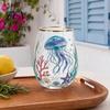 Forest Style Decorative Glass Hand Painted Tumbler, Egg Shaped Cup with Gold Rim, Clear Lead-Free Party Entertaining Glassware Mug for Tea Coffee Wine