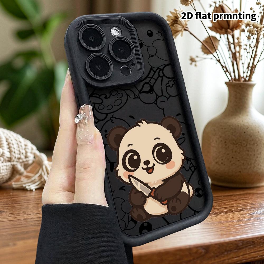 Phone case: 2D flat design, suitable for iPhone 18 17 16 15 14 13 Pro protective case, knife-wielding little panda, perfect Christmas and Halloween ho