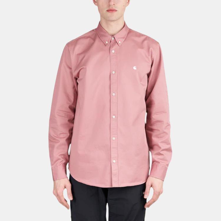 Carhartt WIP Мужская рубашка с вышитым воротником, однобортная, с длинным рукавом, SS23, I023339-1GQ-XX