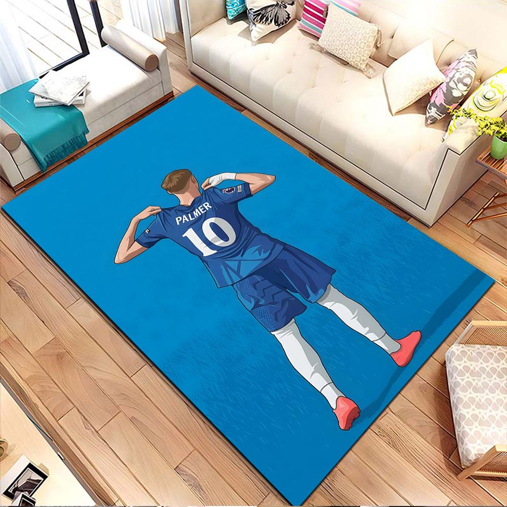 Soccer Player Illustration in Blue Patterned carpet, non slip mat suitable for living room and bedroom sofas