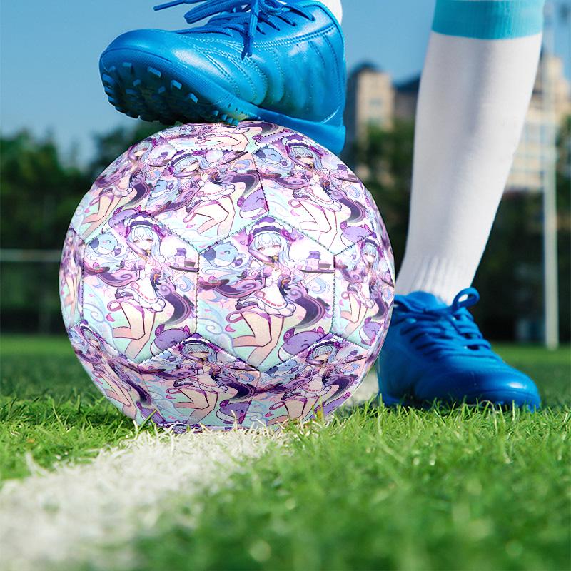 Genshin Impact Print Size 5 Soccer Ball, PU Wear Resistant Football for Match Training and Daily Practice, Birthday Gift for Soccer Fans