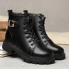 Short Shoes for Women Female Ankle Boots Platform with Laces Combat Lace-up Footwear Chunky Booties Punk Style Leather