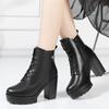 Autumn Winter Fashion Warm Block High Heels Cotton Shoes with Fur Platform Boots Thick Bottom Office Model Snow Ankle Boots