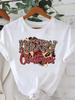 (Asian Size) Leopard New Year Tee Merry Christmas Festival O-neck Clothing Letter Women's Top T Print Fashion Ladies Graphic T-shirts