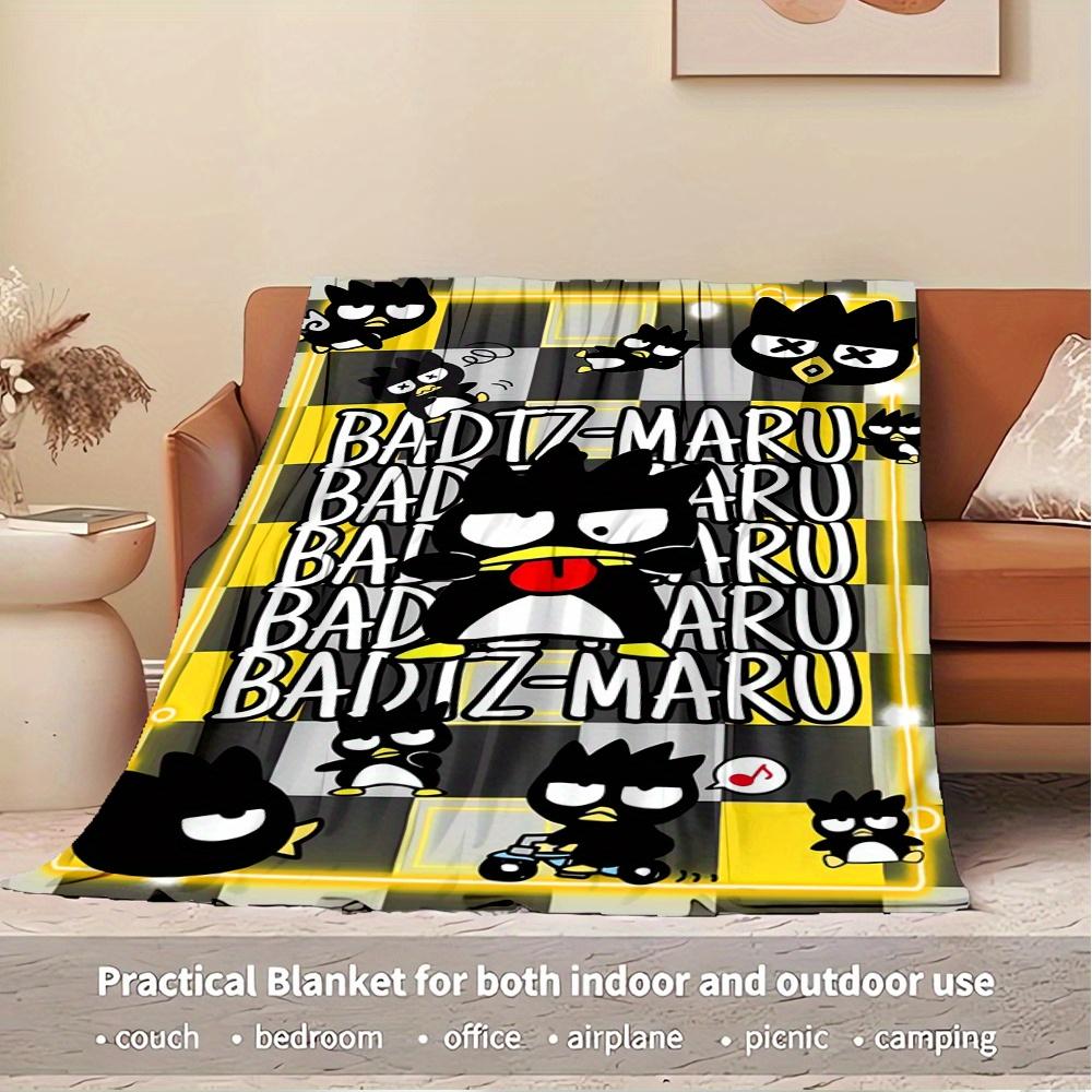 1pc Flannel Badtz-Maru, Cartoon Character, Checkered BackgroundThrow Blanket, Cartoon Truck Pattern Printed Blanket, Warm Cozy Soft Blanket