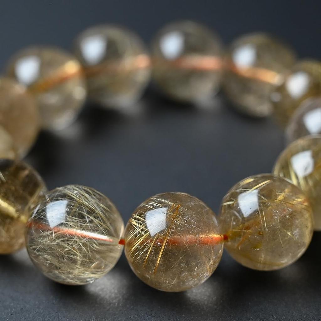Jewelry Town Shosenkyo Rutilated Quartz 17mm 16cm Inner Power Stone for Good and Work [Eigado] Bracelet, Beads, Diameter, Fortune, Money,