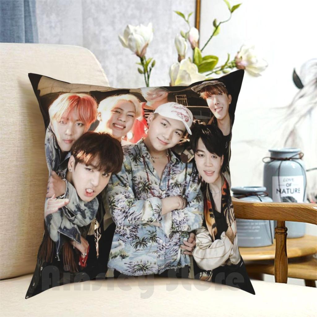 Fire Group Photo Pillow Case Printed Home Soft DIY Pillow Cover Collage Pink White Kpop Korean Pop Tumblr Bulletproof Boy