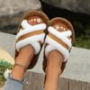 Women's Cross-Strap Patchwork Furry Slippers - Warm, Casual, and Thick-Soled for Spring and Autumn