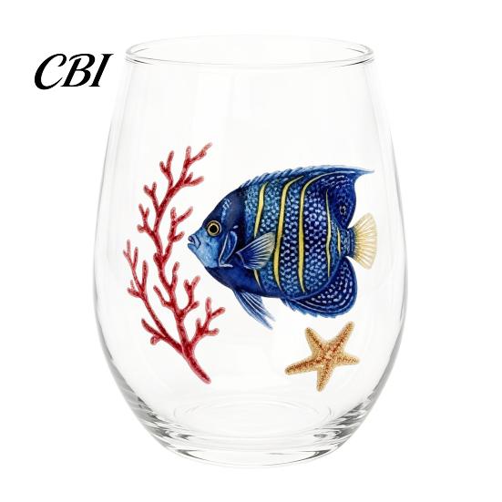 Ocean Lover Birthday Gift Handcrafted Glass Cup, Unique Marine Animal Theme Print Artisan Hand Blown Cup Bar Tumbler, Decorative Glassware for