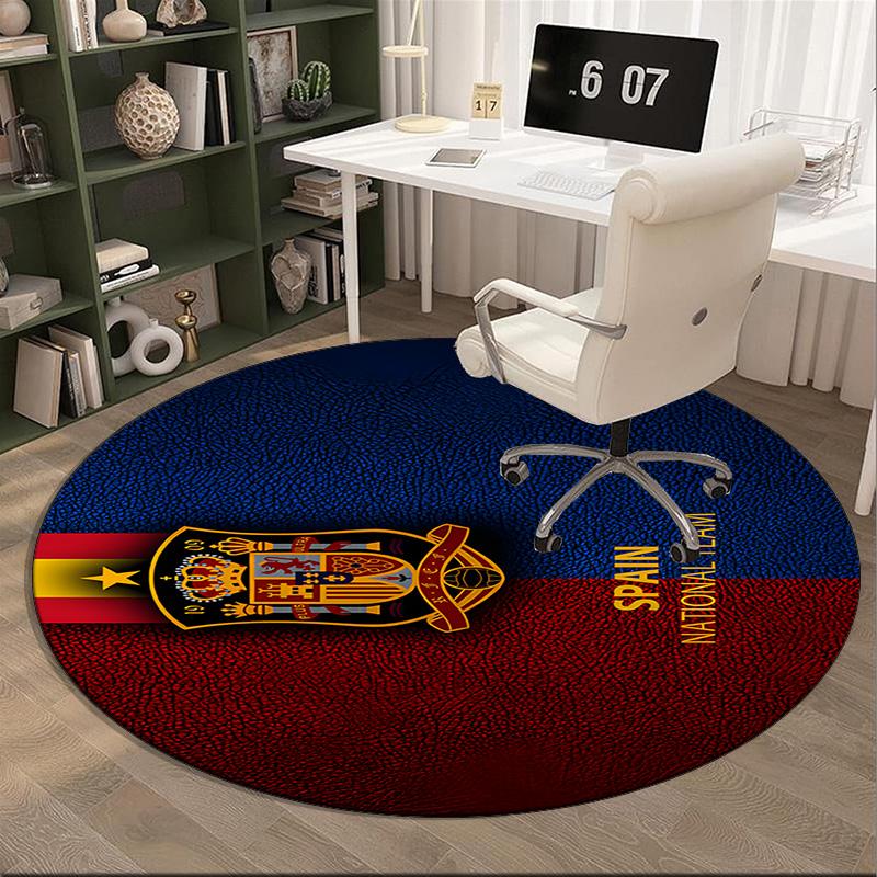 1PC round rug Spain FC Crest Printed Round Area Rug ,Rug For Home Office, Round Chair Rug, Decorative Carpet Fan gifts Christmas gift