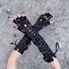 Женские сексуальные кружевные перчатки с цветочным принтом до локтя, перчатки до половины пальцев, черная лента с завязками, танцевальная вечеринка, сетчатые варежки без пальцев