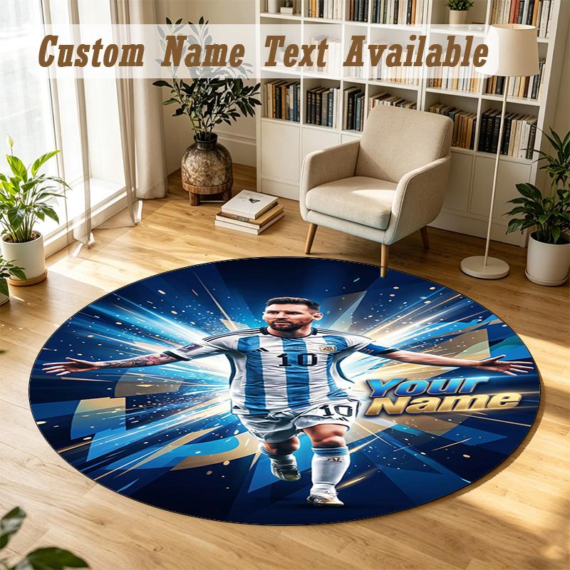 Round Rug Custom NameLionel Messi Pattern Non Slip Carpet Home Floor Decor