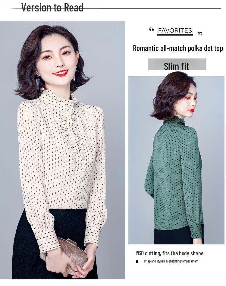 Trendy Women's Slim Long Sleeve Stand Collar Chiffon Shirt - Versatile Casual Wear for Spring & Autumn 2024