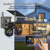 4K 8MP HD Dual Lens 4G SIM Solar Camera PTZ Auto Tracking Three Screens Outdoor Security Surveillance WIFI CCTV IP Cameras V380 APP
