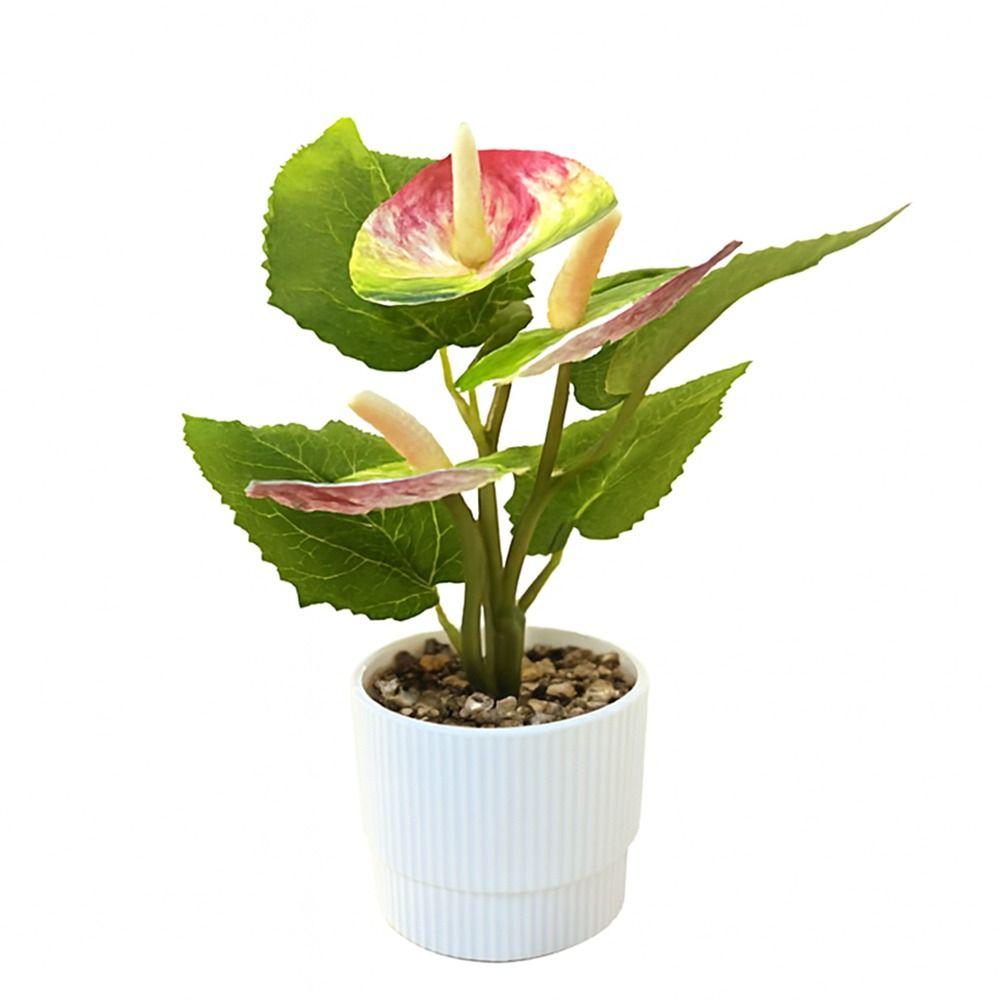 Multicolor Artificial Anthurium Bonsai Soft Rubber Real Touch Faux Red Palm Flowerpotted Photo Props Desktop Ornament
