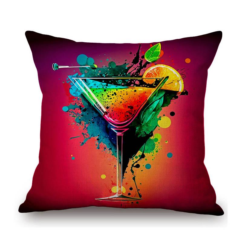 Colorful Cocktail Drink Art Summer Beach Drink Decorative Cotton Linen Sofa Throw Pillow Case Machine Wash Car Cushion Cover