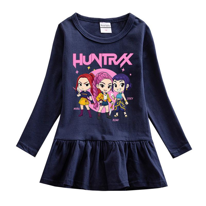 Girls Kpop Rumi Zoey Mira Hunters Print Round Neck Pleat Mesh Dress