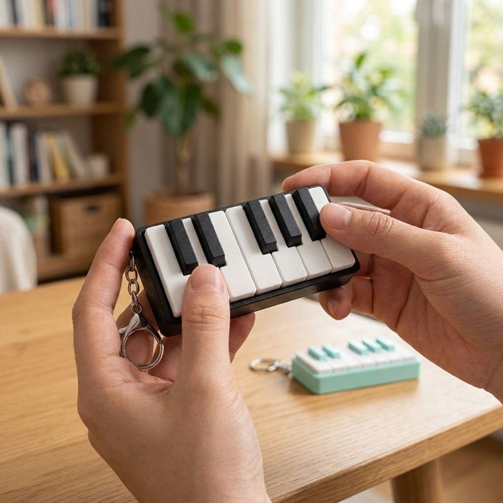 Mechanical Touch Fidget Piano Charm Keyring Novelty Piano Key Fidget Figurine Car Key
