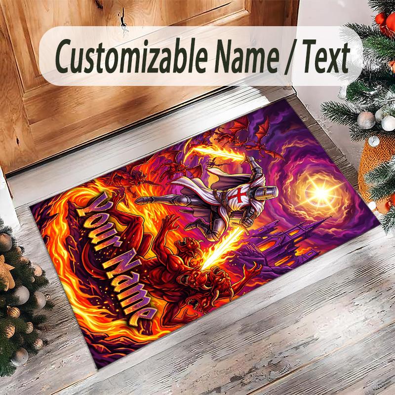 Portrait Man Theme Crystal Velvet Rug Personalized Custom Name Text Soft Floor Mat Home Decor
