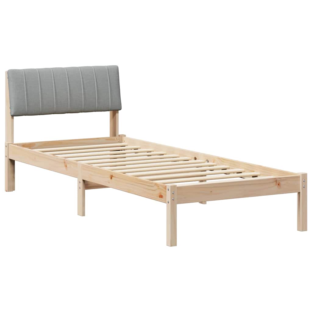 Brown and Light Grey Bed Frame 75 x 190 cm Solid Pine Wood