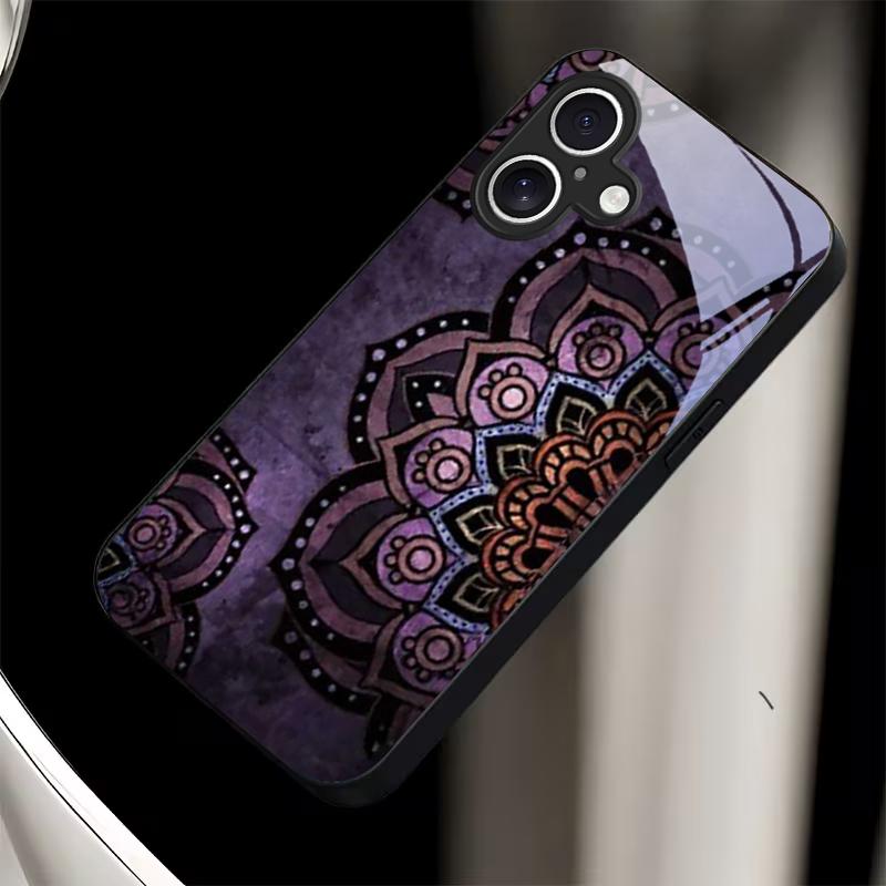 Фиолетовые Обои Мандала Черный Стеклянный Чехол для Телефона Для iPhone 17 Air 16 E 15 Plus 14 Pro Max 13 12 mini 11 5 6 7 8 Plus XR X Чехол