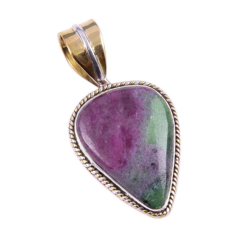 Подарочный двухцветный кулон Ruby In Zoisite из стерлингового серебра 925 пробы, созданный в лаборатории, 1,25 дюйма, A6c77