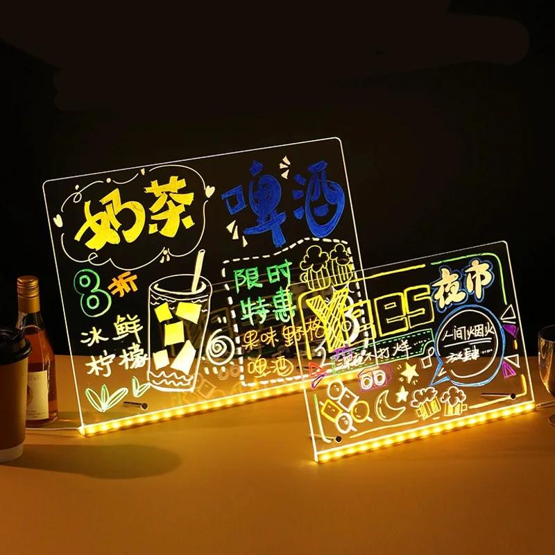 Kid Drawing Toy Led Note Board Diy Acrylic Board With Colour Pens Led Drawing Board Luminous Blackboard Wordpad With Night Light