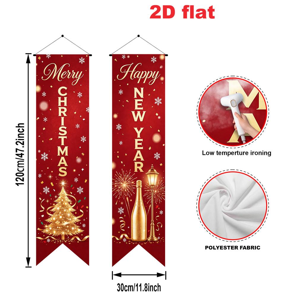 2pcs Christmas Geometric Golden Pattern Luxury Door Couplet Red Golden Polyester