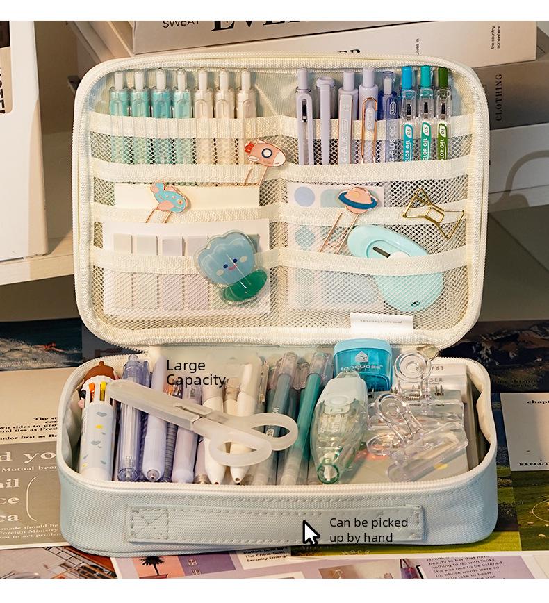 Синий Фруктовый Прозрачный Гигантский Пенал в Японском Стиле - Портативный Органайзер для Школьных Канцелярских Принадлежностей