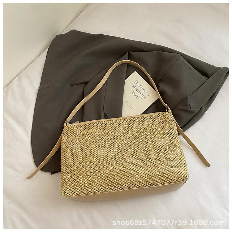 Korean Version Retro Woven Tote Bag Straw Woven Bag Large Capacity Armpit Bag New Shoulder Bag Holiday Wind Beach Bag Women