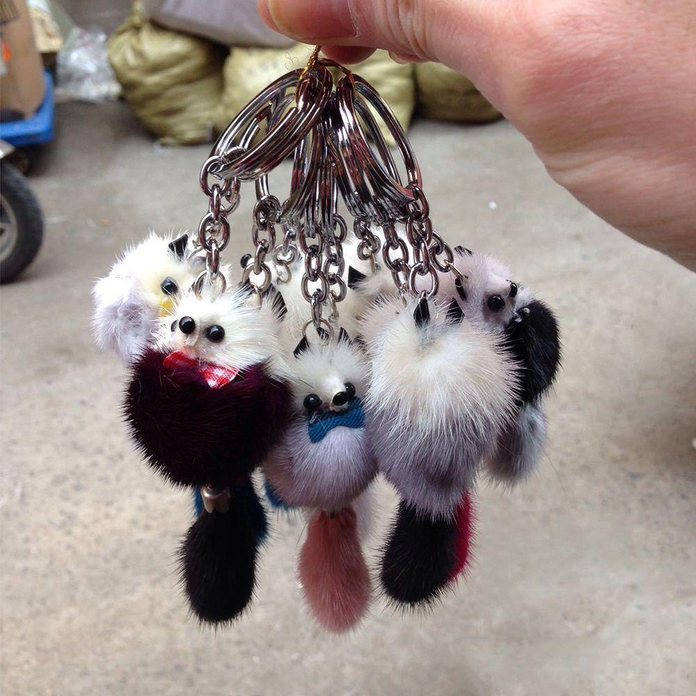 Women Charm Fur Ball Pom Accessories Pendant Bags Key Chains Mink Fur Key Ring Keychain