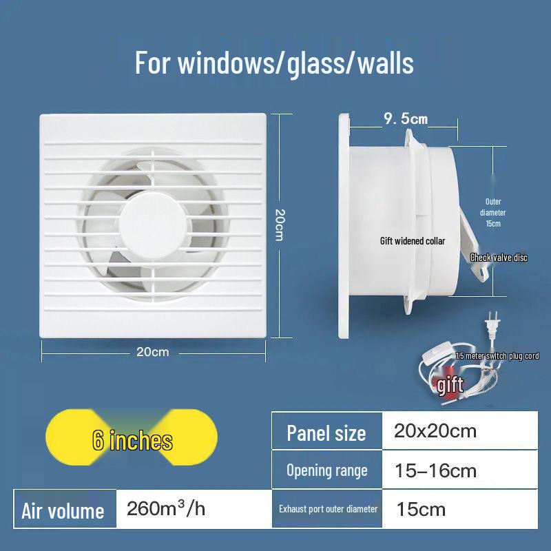Мощный бесшумный настенный вытяжной вентилятор с жалюзи для кухни и ванной комнаты