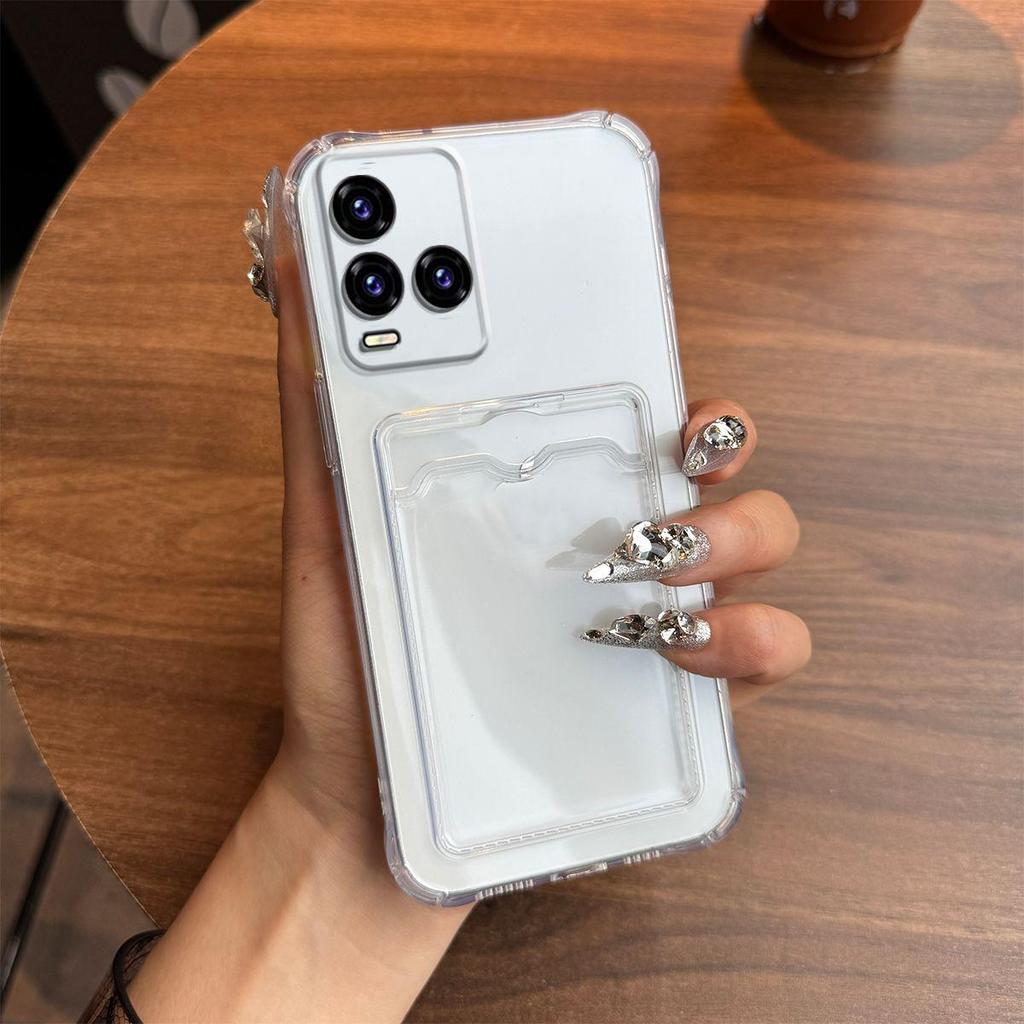 Прозрачный противоударный чехол для Vivo Y33T, Y33s, Y21T, Y21s, Y21 с держателем для карт