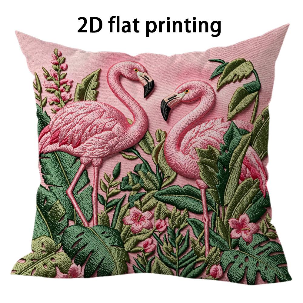 Pink tropical flamingo theme Doublesided Printed pillow cover Short plush Suitable living rooms bedrooms throw cushion cover