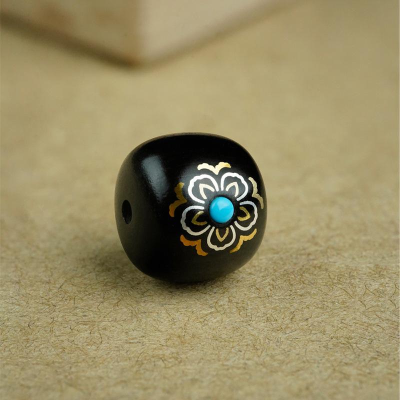 lobular red sandalwood inlaid with twelve flower god loose beads, black sandalwood old bead bracelet with pearl lotus pendant accessories