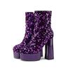 Gothic Chunky Platform Super High-heeled Boots Women Gold Blue Sequined Glitter Pink Purple Boots Party