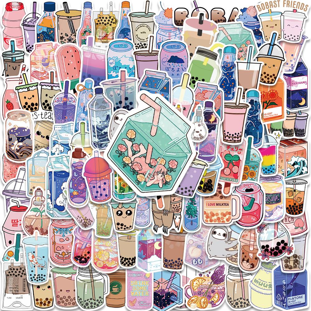 50 100 шт. Мультяшные Ins Милые Напитки Молочный Чай с Шариками Kawaii Наклейки с Граффити Детская Эстетика Скрапбукинг Телефон Ноутбук Багаж Наклейка
