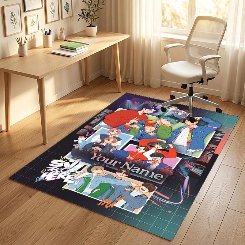 Personalized Crystal Velvet Carpet,SEVENTEEN Custom Printed Name, Plush Area Rug For Home Indoor Decor