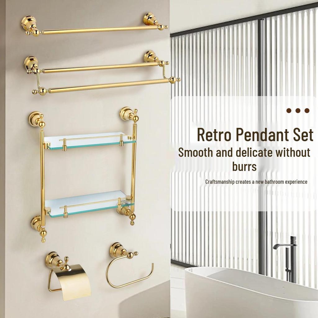 Gold Chrome Plated American Style Towel Rack Set - Retro Bathroom Accessories